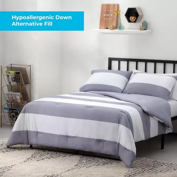 imageLinenspa All Season Hypoallergenic Down Alternative Microfiber Comforter  Twin XL GrayWhite Twin XL Size Dorm Room EssentialsRugby StripeGrey
