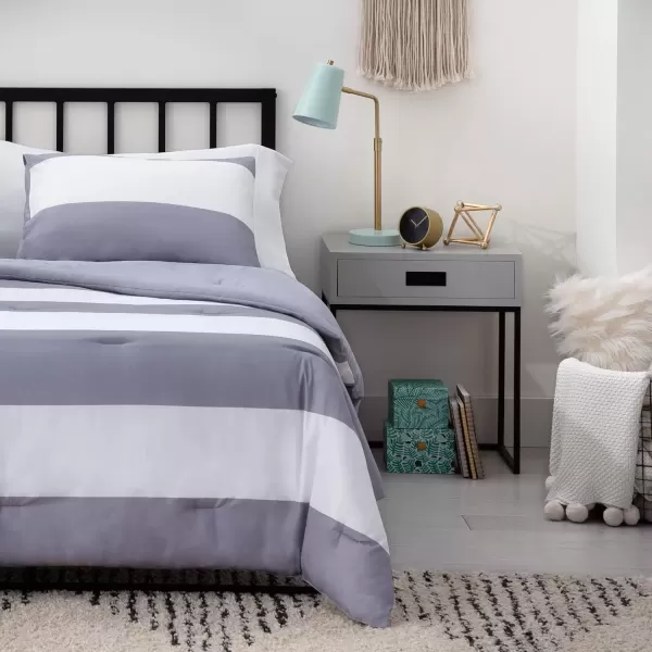 imageLinenspa All Season Hypoallergenic Down Alternative Microfiber Comforter  Twin XL GrayWhite Twin XL Size Dorm Room EssentialsRugby StripeGrey