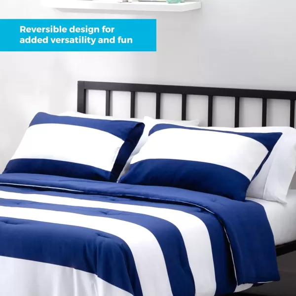 imageLinenspa All Season Hypoallergenic Down Alternative Microfiber Comforter  Twin XL GrayWhite Twin XL Size Dorm Room EssentialsRugby StripeNavy