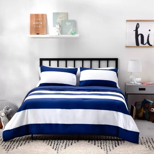 imageLinenspa All Season Hypoallergenic Down Alternative Microfiber Comforter  Twin XL GrayWhite Twin XL Size Dorm Room EssentialsRugby StripeNavy