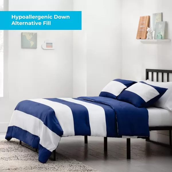 imageLinenspa All Season Hypoallergenic Down Alternative Microfiber Comforter  Twin XL GrayWhite Twin XL Size Dorm Room EssentialsRugby StripeNavy