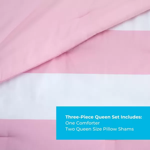 imageLinenspa All Season Hypoallergenic Down Alternative Microfiber Comforter  Twin XL GrayWhite Twin XL Size Dorm Room EssentialsRugby StripePink
