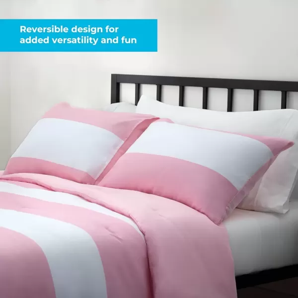 imageLinenspa All Season Hypoallergenic Down Alternative Microfiber Comforter  Twin XL GrayWhite Twin XL Size Dorm Room EssentialsRugby StripePink