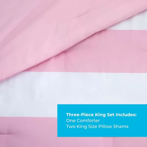 imageLinenspa All Season Hypoallergenic Down Alternative Microfiber Comforter  Twin XL GrayWhite Twin XL Size Dorm Room EssentialsRugby StripePink