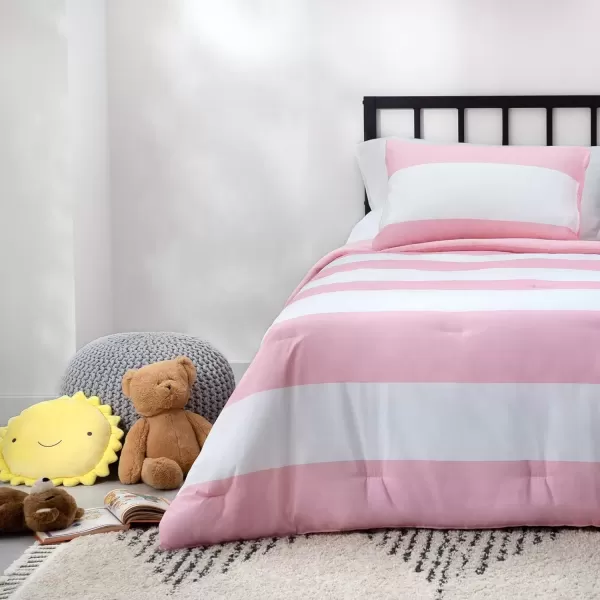 imageLinenspa All Season Hypoallergenic Down Alternative Microfiber Comforter  Twin XL GrayWhite Twin XL Size Dorm Room EssentialsRugby StripePink