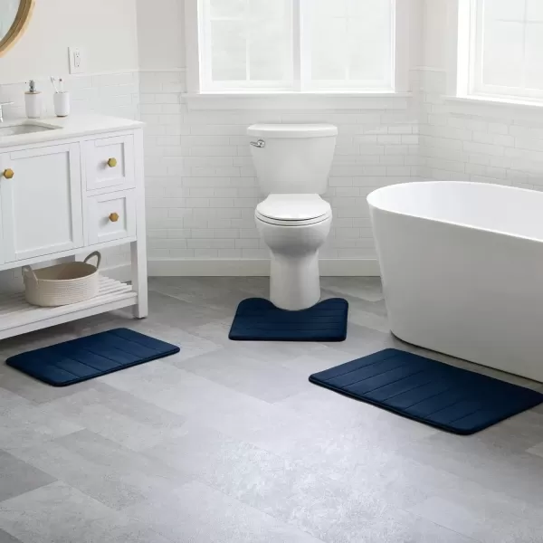 imageLinenspa Memory Foam Bath Mat  1 Piece NonSlip Water Absorbent FastDrying Machine Washable Bath Rug For Bathroom  Dorm Room EssentialsNavy