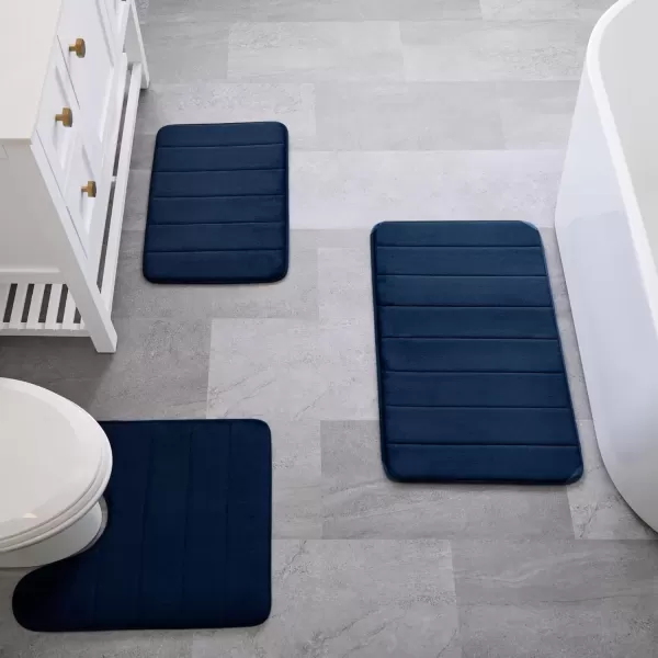 imageLinenspa Memory Foam Bath Mat  1 Piece NonSlip Water Absorbent FastDrying Machine Washable Bath Rug For Bathroom  Dorm Room EssentialsNavy