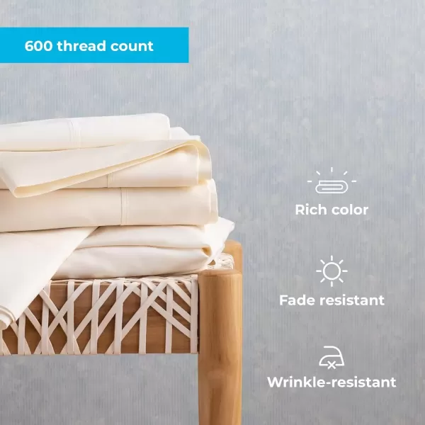 imageLinenspa 600 Thread Count Ultra Soft Deep Pocket Cotton Blend Sheet Set  3 pieces Queen  SandIvory