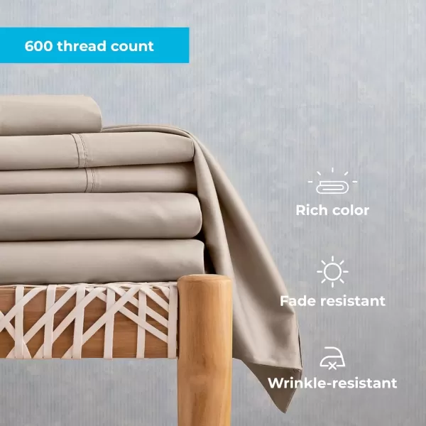 imageLinenspa 600 Thread Count Ultra Soft Deep Pocket Cotton Blend Sheet Set  3 pieces Queen  SandSand