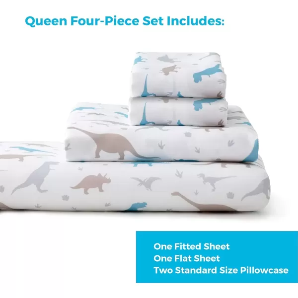 imageLinenspa Microfiber FourPiece Sheet Set  Multiple Styles and Colors  Super Soft Feel  Fun Patterns for Boys and Girls  Full  PrincessDinosaur