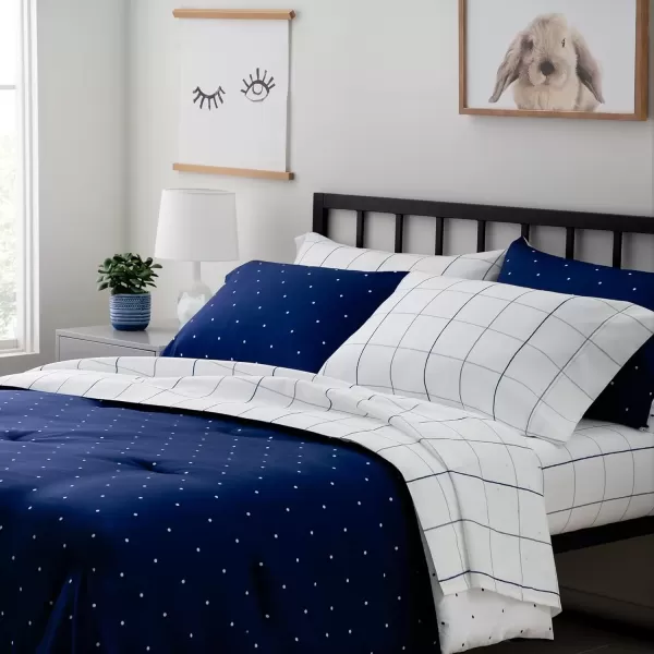 imageLinenspa Microfiber FourPiece Sheet Set  Multiple Styles and Colors  Super Soft Feel  Fun Patterns for Boys and Girls  Full  PrincessNavy Grid