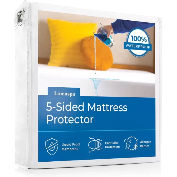 imageLINENSPA Waterproof 5Sided Premium Mattress Protector  Breathable and Hypoallergenic  Fitted Sheet Style Machine Washable Protector  TwinWhite