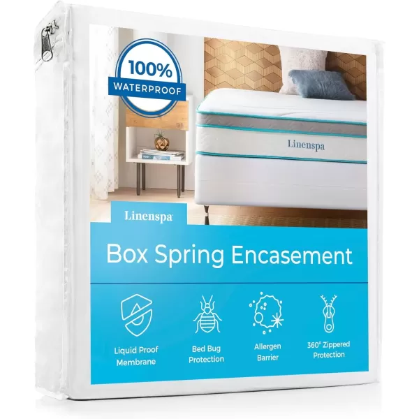 imageLinenspa Box Spring Encasement Twin Complete Protection with Zipper Waterproof Box Spring Protector Twin  WhiteWhite