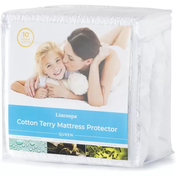 imageLinenspa Cotton Terry Waterproof Mattress Protector  Top Protection  Twin Mattress Protector WhiteWhite