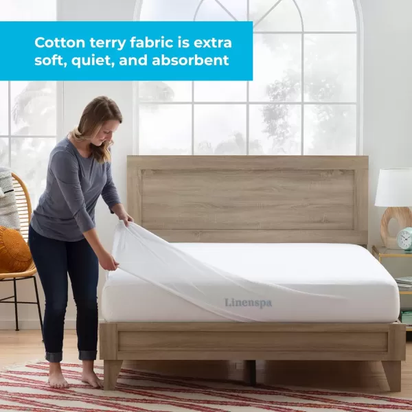 imageLinenspa Cotton Terry Waterproof Mattress Protector  Top Protection  Twin Mattress Protector WhiteWhite