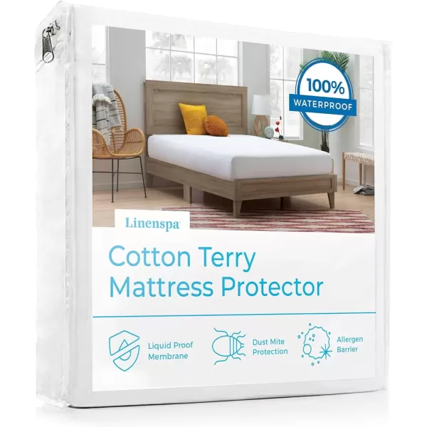 imageLinenspa Cotton Terry Waterproof Mattress Protector  Top Protection  Twin Mattress Protector WhiteWhite