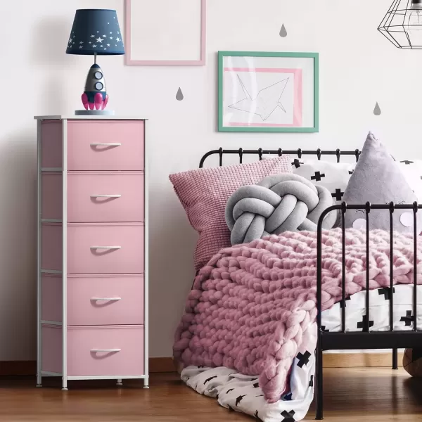 imageSorbus Dresser Storage Tower Organizer Drawers for Closet Boys ampamp Girls Bedroom Bedside Furniture Chest for Home College Dorm Steel Frame Wood Top Fabric BinsPinkPink