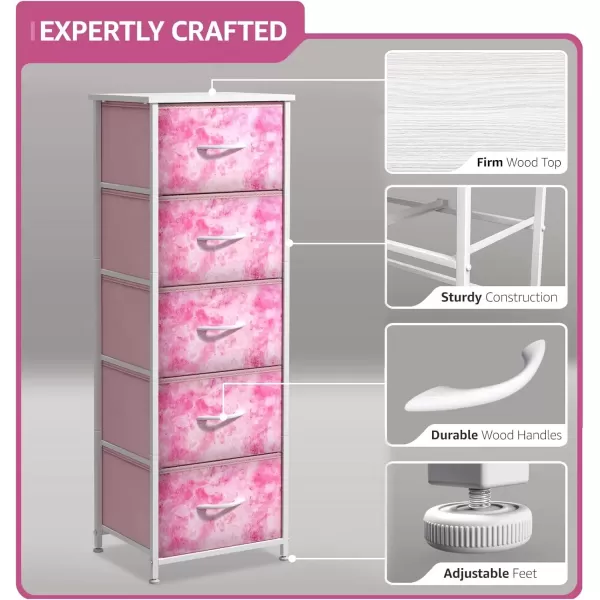 imageSorbus Dresser Storage Tower Organizer Drawers for Closet Boys ampamp Girls Bedroom Bedside Furniture Chest for Home College Dorm Steel Frame Wood Top Fabric BinsPinkPink Tiedye