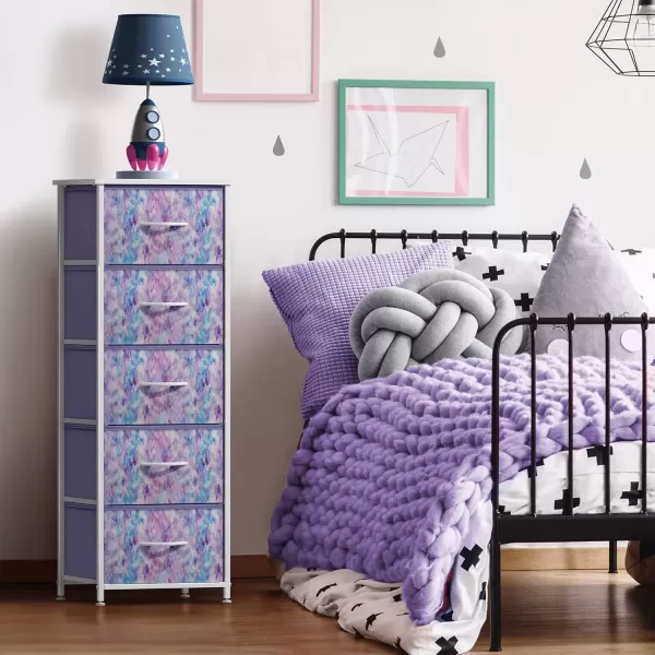 imageSorbus Dresser Storage Tower Organizer Drawers for Closet Boys ampamp Girls Bedroom Bedside Furniture Chest for Home College Dorm Steel Frame Wood Top Fabric BinsPinkPurple Tiedye