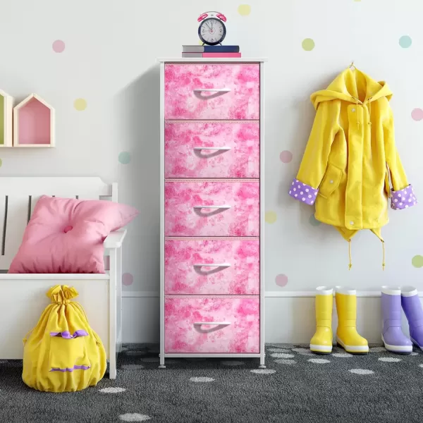 imageSorbus Dresser Storage Tower Organizer Drawers for Closet Boys ampamp Girls Bedroom Bedside Furniture Chest for Home College Dorm Steel Frame Wood Top Fabric BinsPinkPink Tiedye