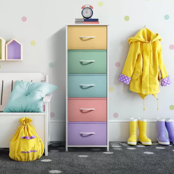 imageSorbus Dresser Storage Tower Organizer Drawers for Closet Boys ampamp Girls Bedroom Bedside Furniture Chest for Home College Dorm Steel Frame Wood Top Fabric BinsPinkPastel