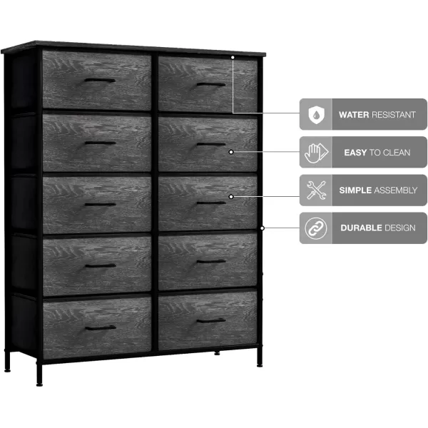 imageSorbus Dresser with 10 Faux Wood Drawers  Storage Unit Organizer Chest for Clothes  Bedroom Hallway Living Room Closet ampamp Dorm Furniture  Steel Frame Wood Top ampamp Easy Pull Fabric BinsGray Wood
