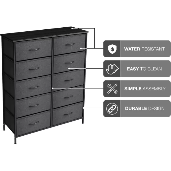 imageSorbus Dresser with 10 Faux Wood Drawers  Storage Unit Organizer Chest for Clothes  Bedroom Hallway Living Room Closet ampamp Dorm Furniture  Steel Frame Wood Top ampamp Easy Pull Fabric BinsBlackCharcoal