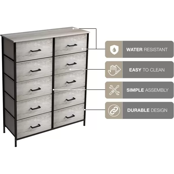 imageSorbus Dresser with 10 Faux Wood Drawers  Storage Unit Organizer Chest for Clothes  Bedroom Hallway Living Room Closet ampamp Dorm Furniture  Steel Frame Wood Top ampamp Easy Pull Fabric BinsGreige