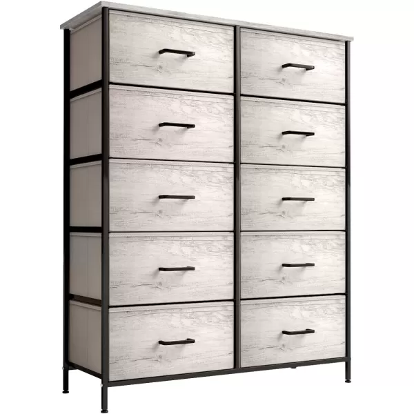 imageSorbus Dresser with 10 Faux Wood Drawers  Storage Unit Organizer Chest for Clothes  Bedroom Hallway Living Room Closet ampamp Dorm Furniture  Steel Frame Wood Top ampamp Easy Pull Fabric BinsGreige