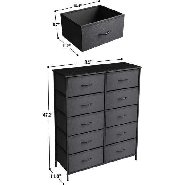 imageSorbus Dresser with 10 Faux Wood Drawers  Storage Unit Organizer Chest for Clothes  Bedroom Hallway Living Room Closet ampamp Dorm Furniture  Steel Frame Wood Top ampamp Easy Pull Fabric BinsBlackCharcoal