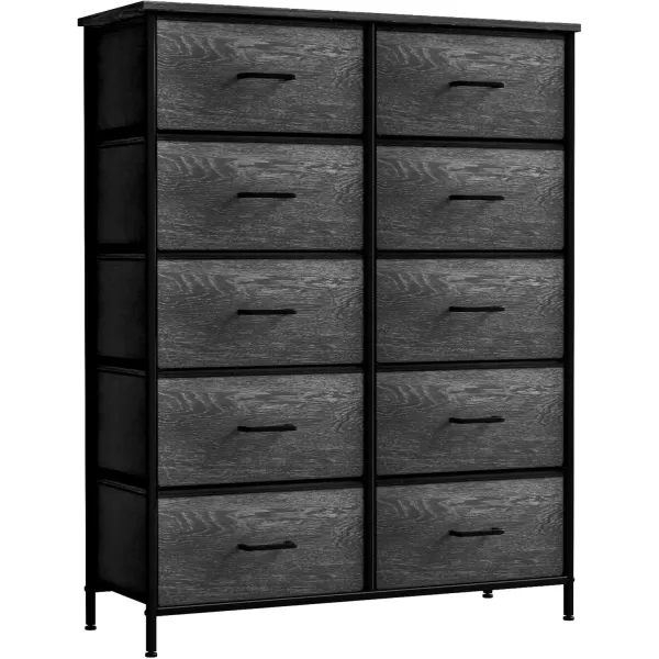 imageSorbus Dresser with 10 Faux Wood Drawers  Storage Unit Organizer Chest for Clothes  Bedroom Hallway Living Room Closet ampamp Dorm Furniture  Steel Frame Wood Top ampamp Easy Pull Fabric BinsGray Wood