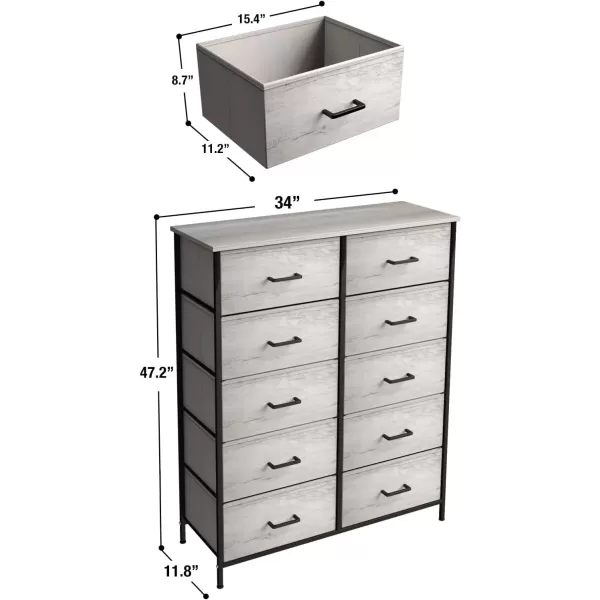 imageSorbus Dresser with 10 Faux Wood Drawers  Storage Unit Organizer Chest for Clothes  Bedroom Hallway Living Room Closet ampamp Dorm Furniture  Steel Frame Wood Top ampamp Easy Pull Fabric BinsGreige