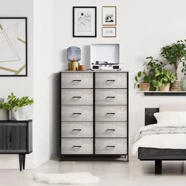 imageSorbus Dresser with 10 Faux Wood Drawers  Storage Unit Organizer Chest for Clothes  Bedroom Hallway Living Room Closet ampamp Dorm Furniture  Steel Frame Wood Top ampamp Easy Pull Fabric BinsGreige