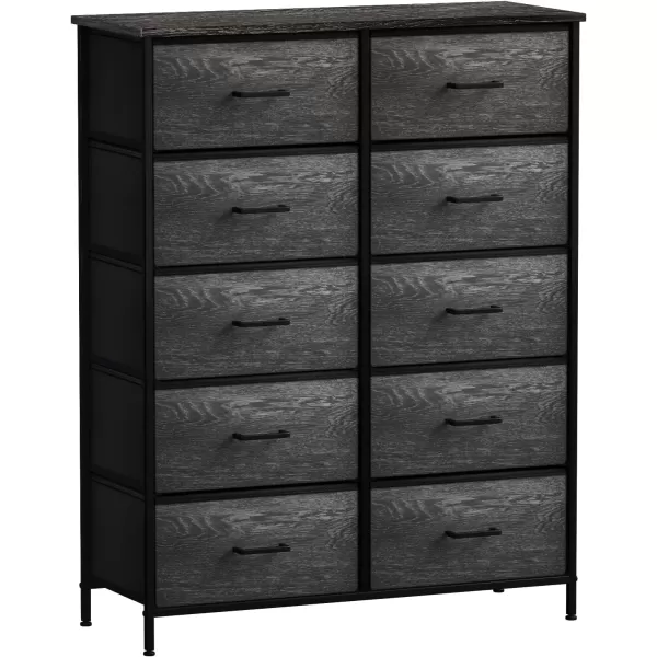 imageSorbus Dresser with 10 Faux Wood Drawers  Storage Unit Organizer Chest for Clothes  Bedroom Hallway Living Room Closet ampamp Dorm Furniture  Steel Frame Wood Top ampamp Easy Pull Fabric BinsGray Wood