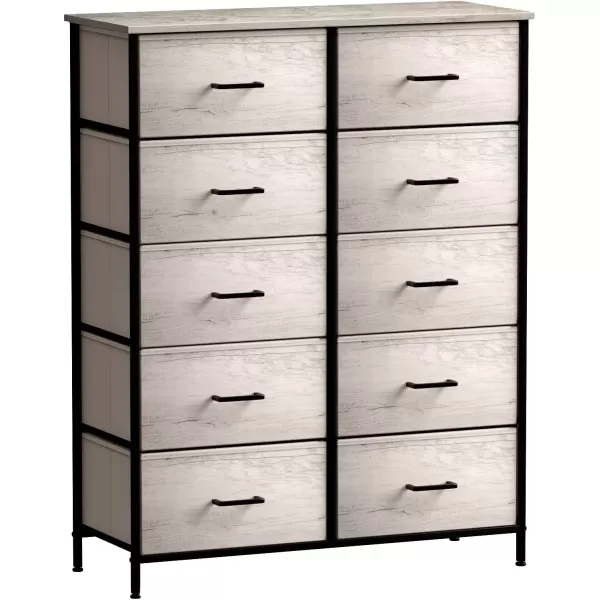 imageSorbus Dresser with 10 Faux Wood Drawers  Storage Unit Organizer Chest for Clothes  Bedroom Hallway Living Room Closet ampamp Dorm Furniture  Steel Frame Wood Top ampamp Easy Pull Fabric BinsGreige