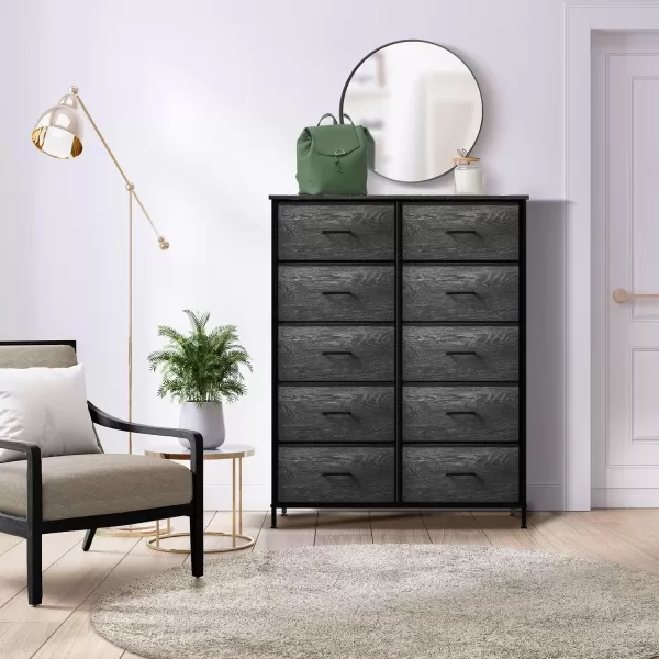 imageSorbus Dresser with 10 Faux Wood Drawers  Storage Unit Organizer Chest for Clothes  Bedroom Hallway Living Room Closet ampamp Dorm Furniture  Steel Frame Wood Top ampamp Easy Pull Fabric BinsGray Wood