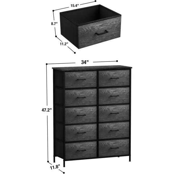 imageSorbus Dresser with 10 Faux Wood Drawers  Storage Unit Organizer Chest for Clothes  Bedroom Hallway Living Room Closet ampamp Dorm Furniture  Steel Frame Wood Top ampamp Easy Pull Fabric BinsGray Wood