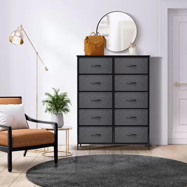imageSorbus Dresser with 10 Faux Wood Drawers  Storage Unit Organizer Chest for Clothes  Bedroom Hallway Living Room Closet ampamp Dorm Furniture  Steel Frame Wood Top ampamp Easy Pull Fabric BinsBlackCharcoal