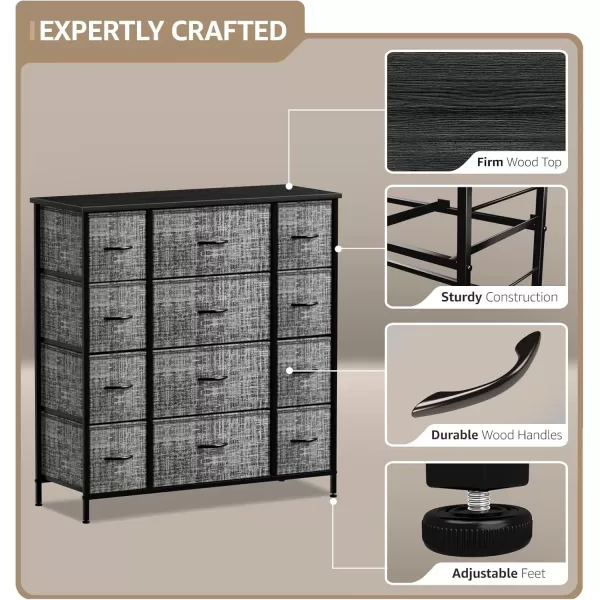 imageSorbus Dresser with 12 Drawers  Chest Organizer Unit with Steel Frame Wood Top ampamp Handle Easy Pull Fabric Bins for Clothes  Large Storage Furniture for Bedroom Hallway Living Room Nursery ampamp Closet