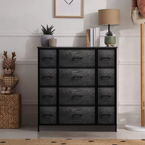 imageSorbus Dresser with 12 Faux Wood Drawers  Large Storage Chest Organizer Unit with Steel Frame Wood Top Easy Pull Fabric Bins for Bedroom Furniture Hallway Living Room Nursery Closet ampamp College