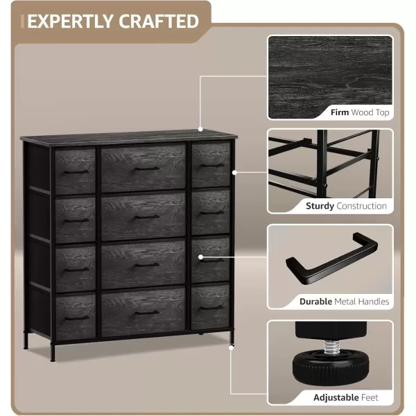 imageSorbus Dresser with 12 Faux Wood Drawers  Large Storage Chest Organizer Unit with Steel Frame Wood Top Easy Pull Fabric Bins for Bedroom Furniture Hallway Living Room Nursery Closet ampamp College