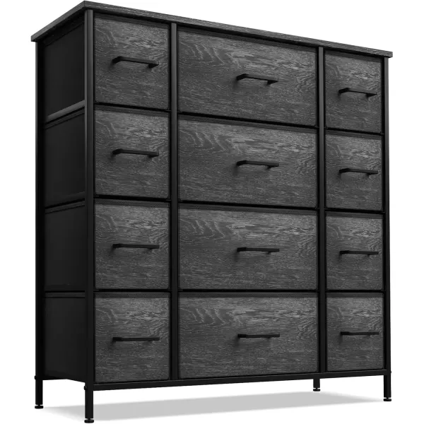 imageSorbus Dresser with 12 Faux Wood Drawers  Large Storage Chest Organizer Unit with Steel Frame Wood Top Easy Pull Fabric Bins for Bedroom Furniture Hallway Living Room Nursery Closet ampamp College