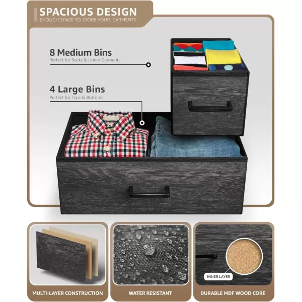 imageSorbus Dresser with 12 Faux Wood Drawers  Large Storage Chest Organizer Unit with Steel Frame Wood Top Easy Pull Fabric Bins for Bedroom Furniture Hallway Living Room Nursery Closet ampamp College
