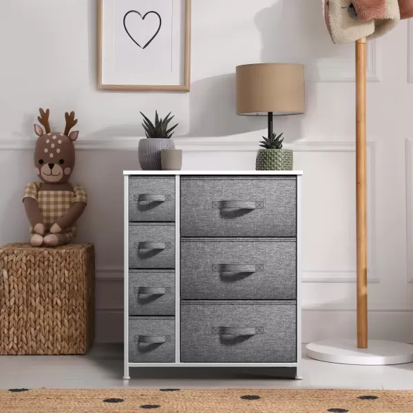 imageSorbus Dresser with 7 Faux Wood Drawers  Storage Unit Organizer Chest for Clothes  Bedroom Hallway Living Room Closet ampamp Dorm Furniture  Steel Frame Wood Top ampamp Easy Pull Fabric BinsWhiteGray