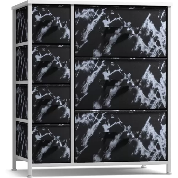 imageSorbus Dresser with 7 Faux Wood Drawers  Storage Unit Organizer Chest for Clothes  Bedroom Hallway Living Room Closet ampamp Dorm Furniture  Steel Frame Wood Top ampamp Easy Pull Fabric BinsMarble BlackWhite Frame