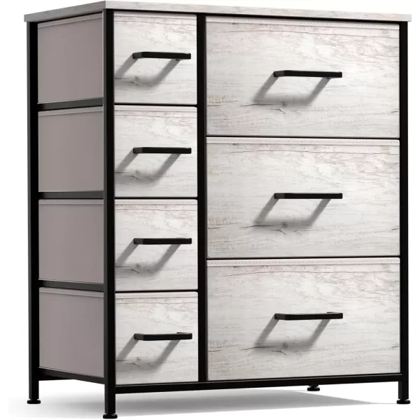 imageSorbus Dresser with 7 Faux Wood Drawers  Storage Unit Organizer Chest for Clothes  Bedroom Hallway Living Room Closet ampamp Dorm Furniture  Steel Frame Wood Top ampamp Easy Pull Fabric BinsGriege