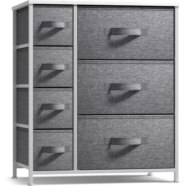 imageSorbus Dresser with 7 Faux Wood Drawers  Storage Unit Organizer Chest for Clothes  Bedroom Hallway Living Room Closet ampamp Dorm Furniture  Steel Frame Wood Top ampamp Easy Pull Fabric BinsWhiteGray
