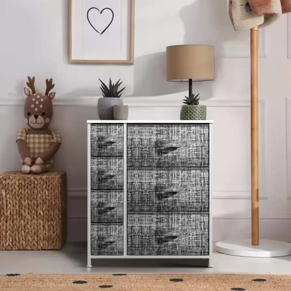 imageSorbus Dresser with 7 Faux Wood Drawers  Storage Unit Organizer Chest for Clothes  Bedroom Hallway Living Room Closet ampamp Dorm Furniture  Steel Frame Wood Top ampamp Easy Pull Fabric BinsGrayWhite