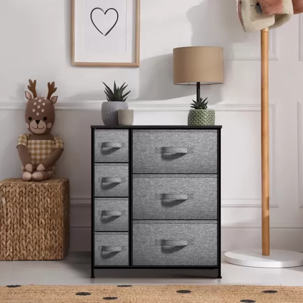 imageSorbus Dresser with 7 Faux Wood Drawers  Storage Unit Organizer Chest for Clothes  Bedroom Hallway Living Room Closet ampamp Dorm Furniture  Steel Frame Wood Top ampamp Easy Pull Fabric BinsBlackCharcoal