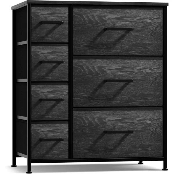 imageSorbus Dresser with 7 Faux Wood Drawers  Storage Unit Organizer Chest for Clothes  Bedroom Hallway Living Room Closet ampamp Dorm Furniture  Steel Frame Wood Top ampamp Easy Pull Fabric BinsGray Wood